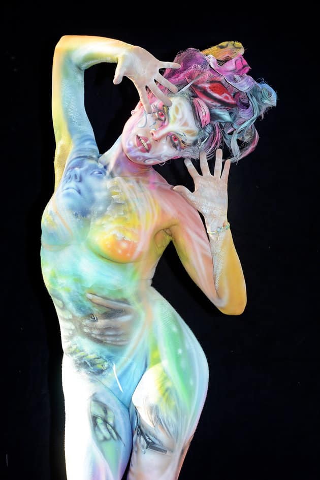 KLAGENFURT, AUSTRIA - JULY 29: (EDITORS NOTE: Image contains partial nudity.) (EDITORS NOTE: Image contains partial nudity.) A model poses with her bodypainting designed by bodypainting artist Alla Krasnova from Russia during the 20th World Bodypainting Festival 2017 on July 29, 2017 in Klagenfurt, Austria. (Photo by Didier Messens/Getty Images)