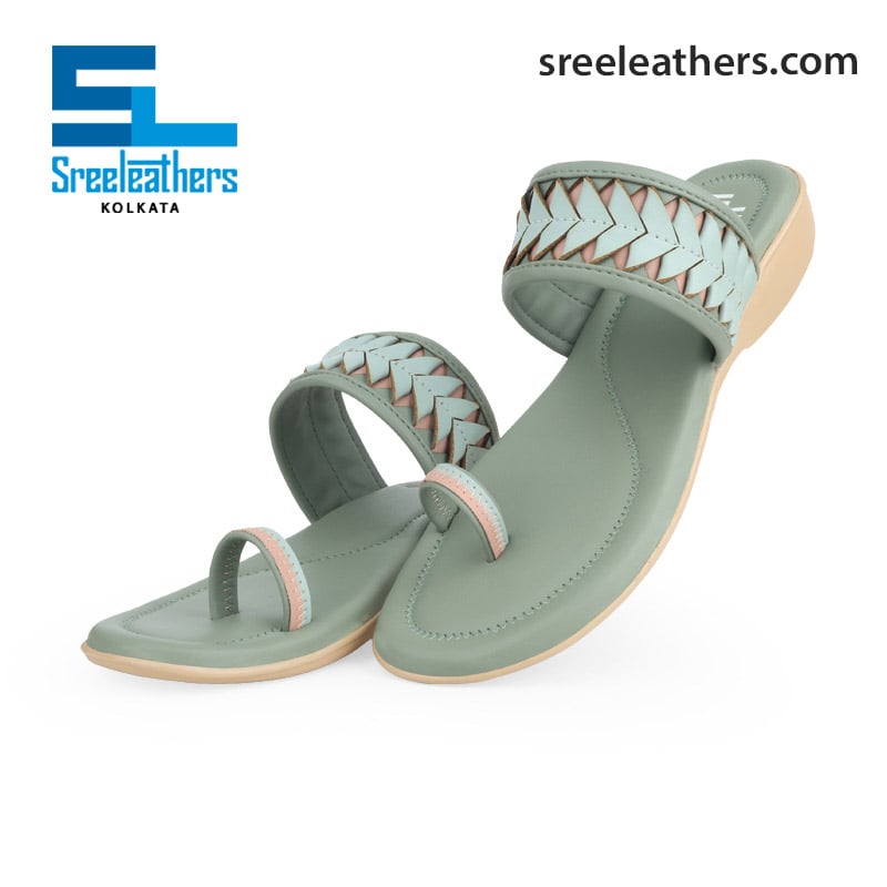 Ladies heel green slipon chappals 05366