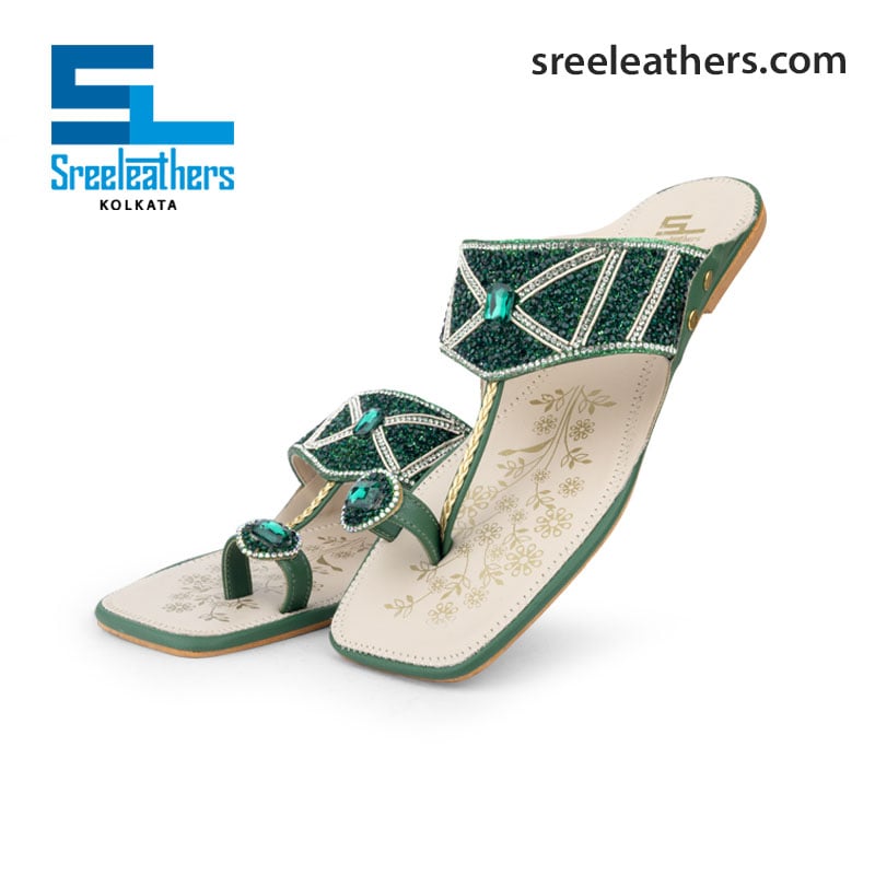 LADIES KOLAPURI GREEN CHAPPAL 31602