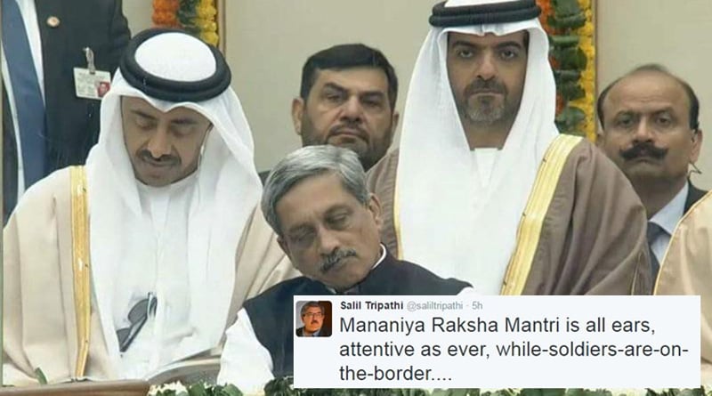 Defence Minister Manohar Parrikar caught 'napping' during R-Day parade  