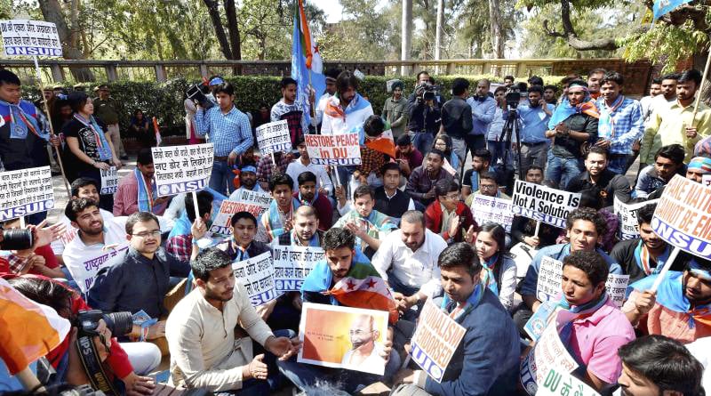 ABVP protest marching in Delhi seeking sedition charges against ‘Anti-National’