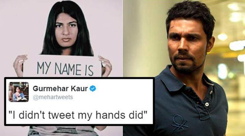  ‘I didn’t tweet, my hands did',  Gurmehar Kaur resplies to Randeep Hooda in Twitter