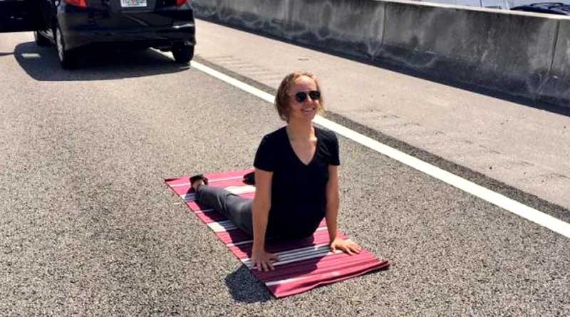 Florida woman performs yoga on road protesting Traffic Jam