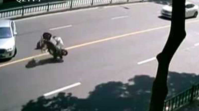 Cam captures freak accident on Chinese road