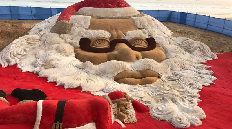 World's biggest sand Santa face at Puri beach, another record for Sand artist Sudarsan Pattnaik  
