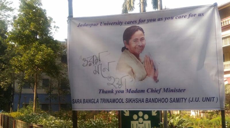 Mamata’s poster at JU defaced, Partha Chatterjee warns stern action