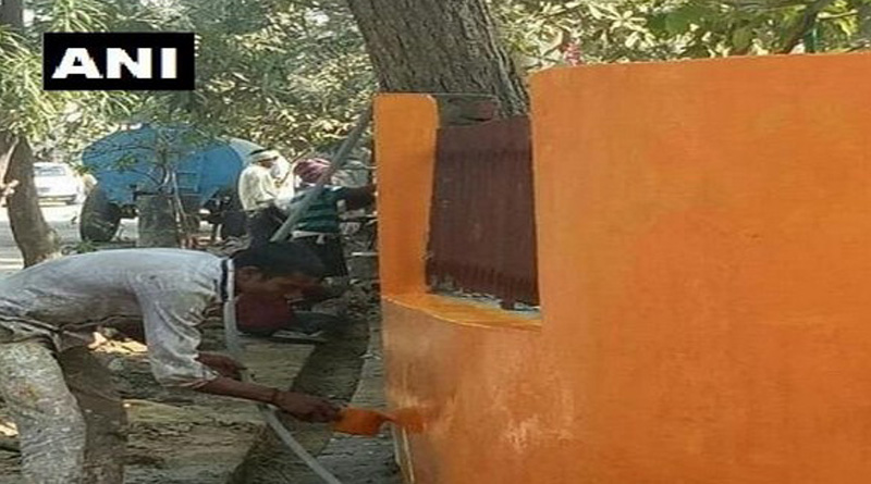 Lucknow:  after Haj house, parks, dividers painted saffron