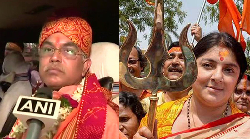 ত্রিশূল নারীশক্তির প্রতীক, লকেটের পাশে দাঁড়িয়ে তৃণমূলকে একহাত দিলীপের