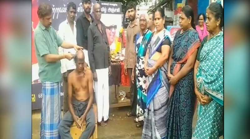 Coimbatore: DMK supporter gets his head tonsured as mark of respect for Karunandhi