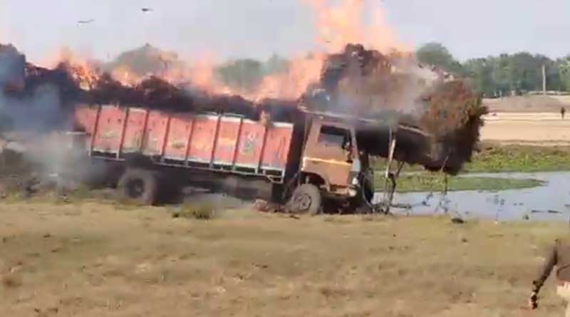 Fire breaks out in a running lorry