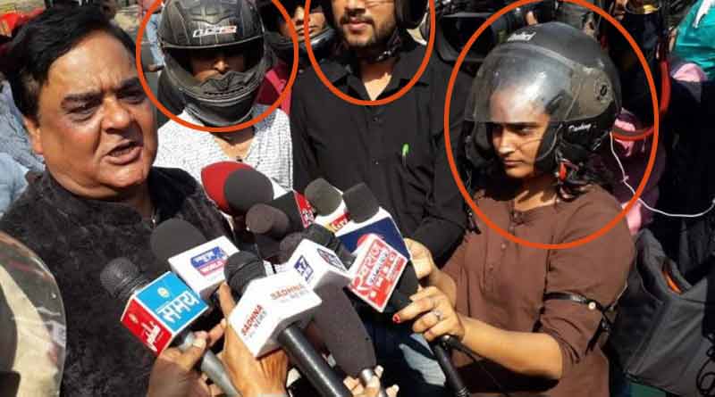 বিজেপি নেতাদের আতঙ্ক, হেলমেট পরে সাক্ষাৎকার নিচ্ছেন সাংবাদিকরা