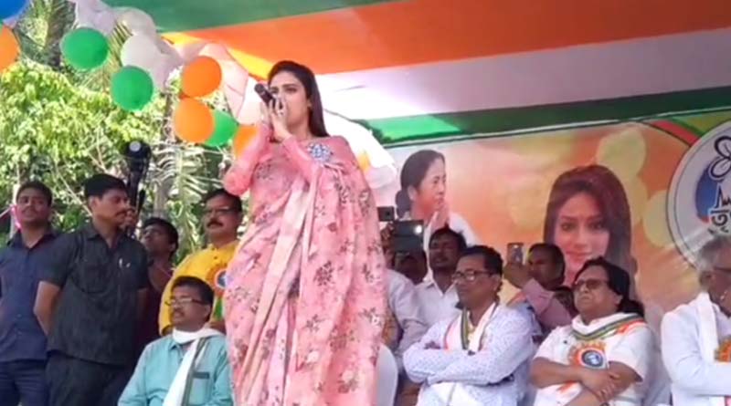 TMC star candidate Nusrat Jahan is in election campaign at Hingalgunj