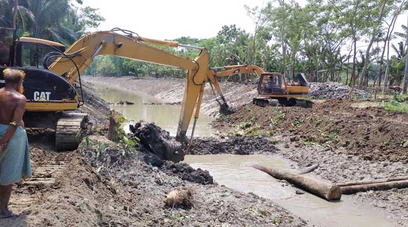 Dhansiri river digging work starts at Jhalokati District in Bangladesh.