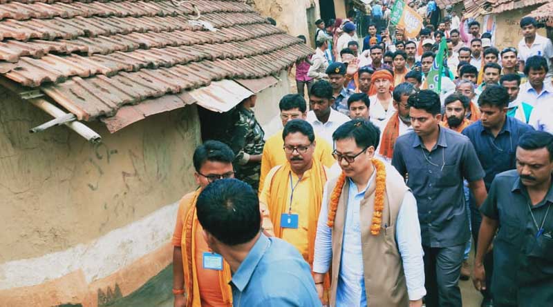 Central minister Kiren Rijiju visits died BJP worker's home in Purulia.