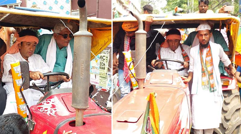 BJP candidate Joy Banerjee goes to submit nomination by tractor