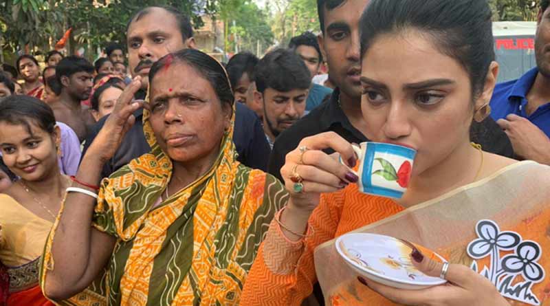 প্রচারে বেরিয়ে চায়ের কাপ হাতে খোশমেজাজে নুসরত, দেখুন ভিডিও