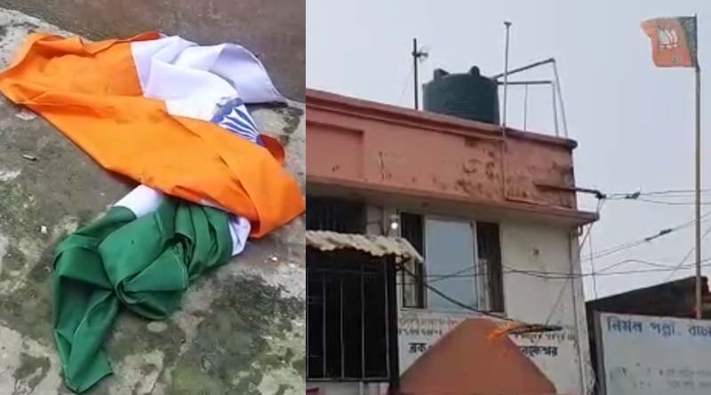BJP allegedly thrown National Flag on floor and insulted it in Tarakeswar