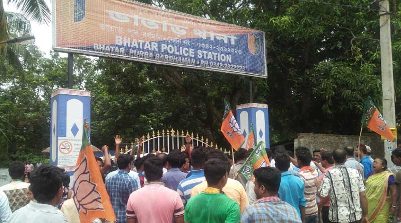Proest at Bhatar PS as bombing in BJP worker house in Burdwan