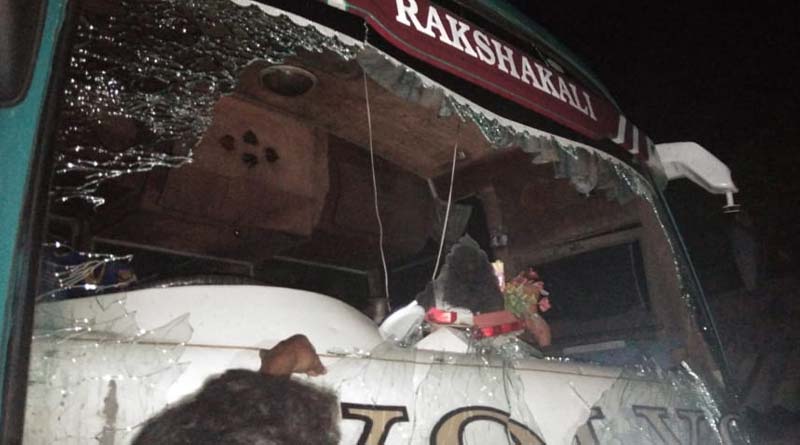 TMC supporters Buses allegedly attacked at Indus in Bankura