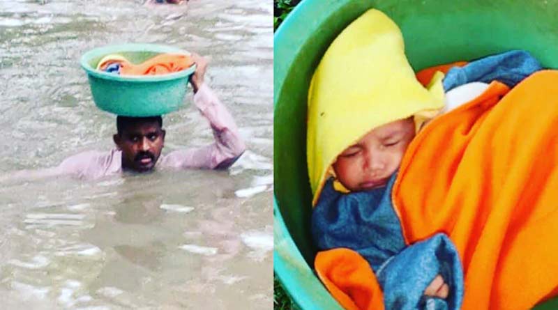 গলা ডোবা জলে গামলা মাথায় একরত্তিকে উদ্ধার, ‘সুপার হিরো’ গুজরাটের পুলিশকর্মী