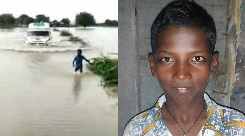 জলে হেঁটেই পথপ্রদর্শন, হাসপাতালে পৌঁছতে অ্যাম্বুল্যান্সের গাইড কিশোর