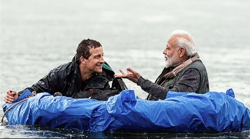 How did Bear Grylls converse with Prime Minister Narendra Modi