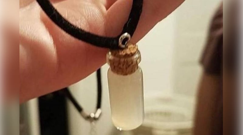 Lady makes a necklace with her boyfriend’s sperm