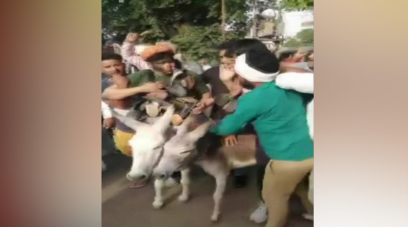 BSP Leaders Garlanded With Shoes, Paraded On Donkey By Workers
