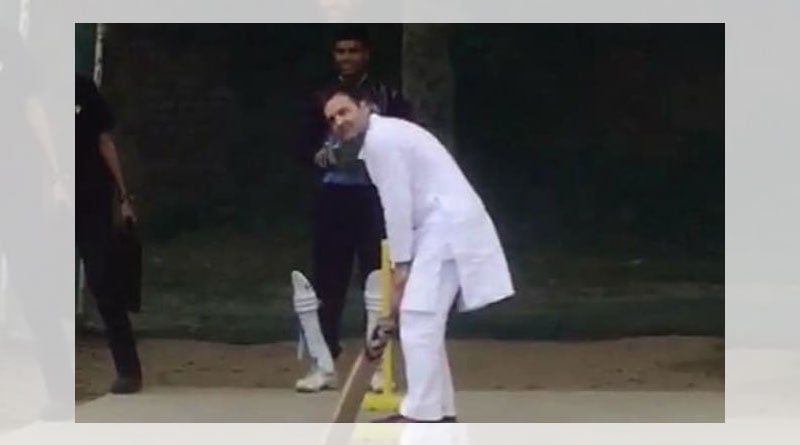 Congress leader Rahul Gandhi on Friday played cricket