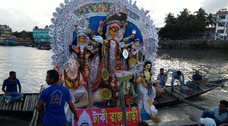 Durga idol immersion in Ichamati river in Taki in North 24 pargans