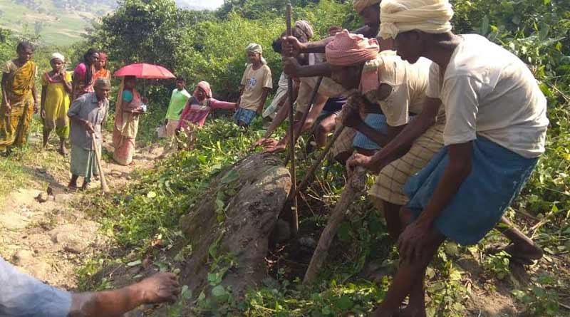 রাস্তা নেই, প্রশাসনের ভরসায় না থেকে কোদাল হাতে নেমে পড়লেন ১০০ ‘দশরথ মাঝি’