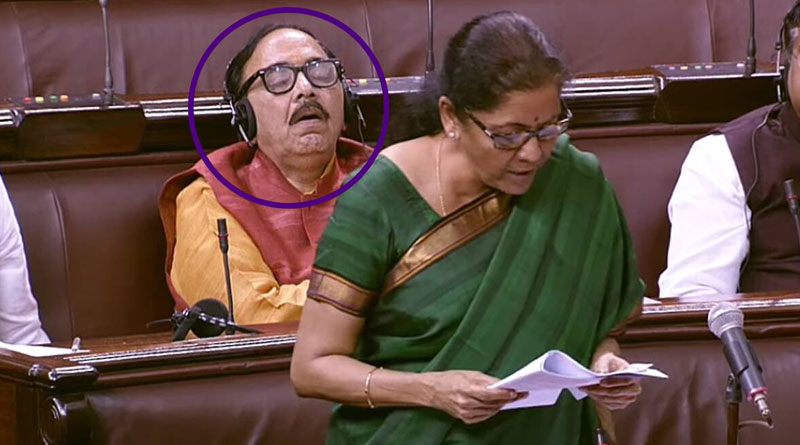Central minister takes a nap during Nirmala Sitharam address at RS