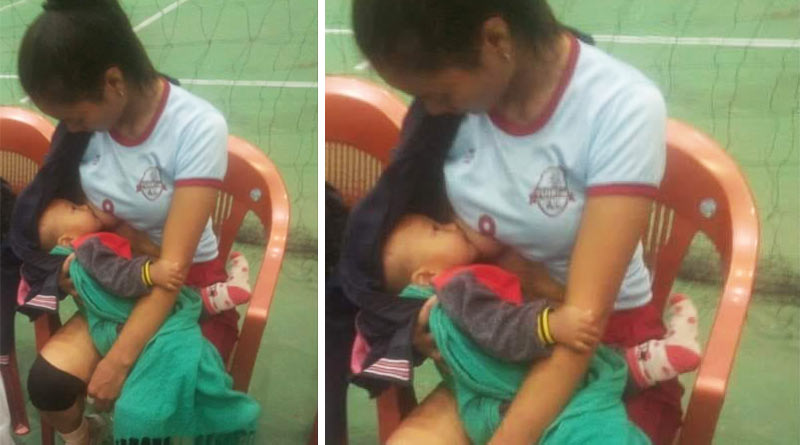 Mizoram volleyball player breastfeeds child on field, picture goes viral