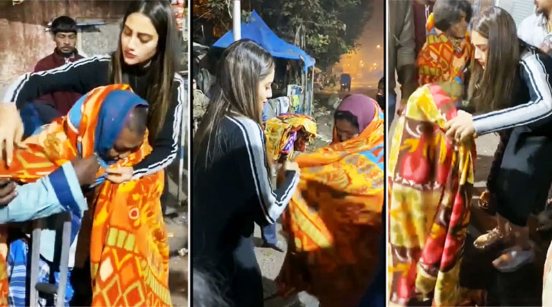 Nusrat Jahan distributed blankets among footpath people and sex workers