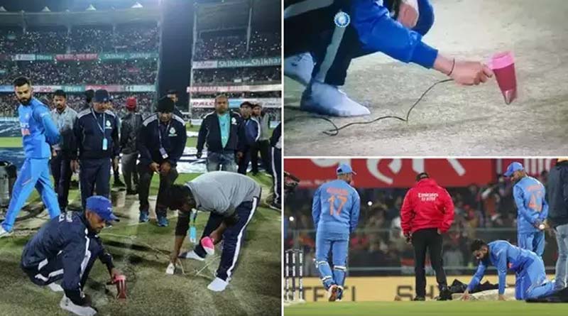 হেয়ার ড্রায়ার দিয়ে পিচ শুকনোর ছবি ভাইরাল, গুয়াহাটির মাঠের রিপোর্টের অপেক্ষায় বোর্ড