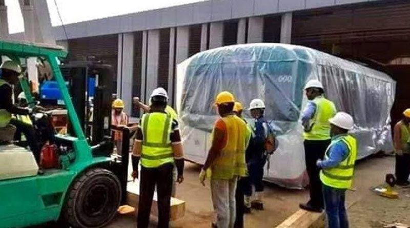 Metro rail replica coach brought to Dhaka to showcase its services