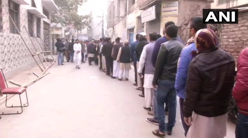 queue of voters at Shaheen Public School in Shaheen Bagh