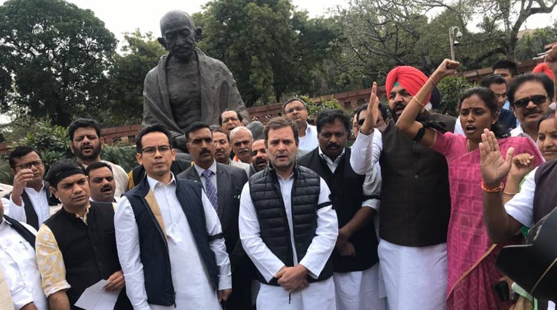 Rahul Gandhi led a protest of Congress leaders on the Parliament premises