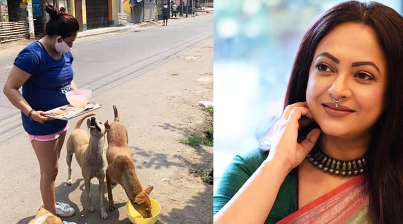 Amid of lock down actress Sreelekha Mitra feeds street dogs