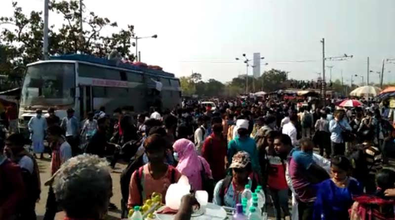 লকডাউনের আগে বাড়ি ফেরার তাড়া, ধর্মতলায় থিক থিকে ভিড়