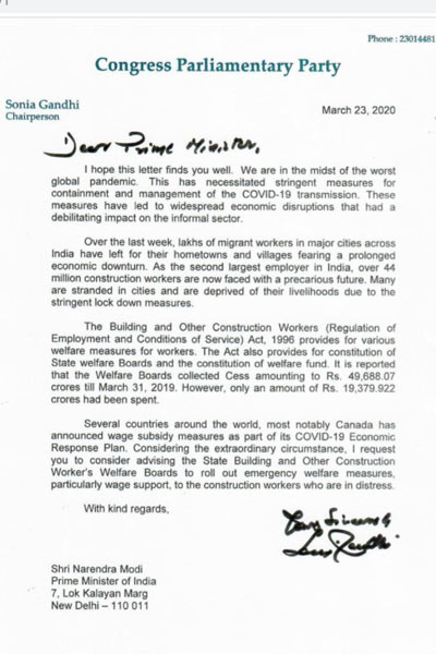 sonia's-letter to PM