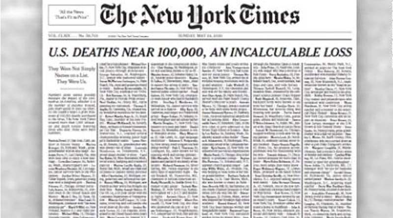 New York Times marks grim US Corona milestone with front page victim list