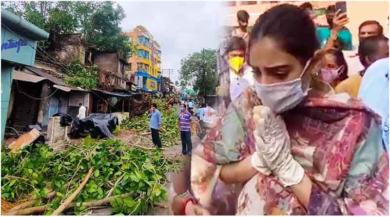 Celebrity MP Nusrat and Mimi visit devastated parts by Amphan in North and South 24 PGS