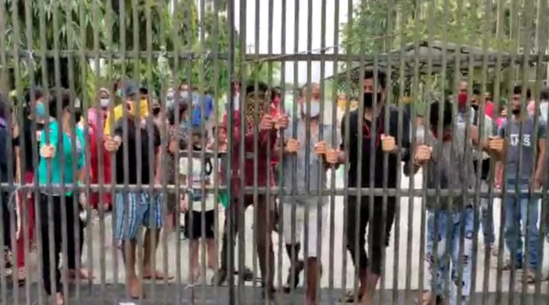 Chaos at quarantine centre at Dhupguri, people try to break the gate to exit