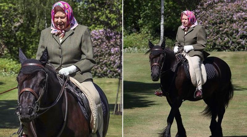 British Queen Elizabeth seen to ride a horse after lockdown withdrawn in the country