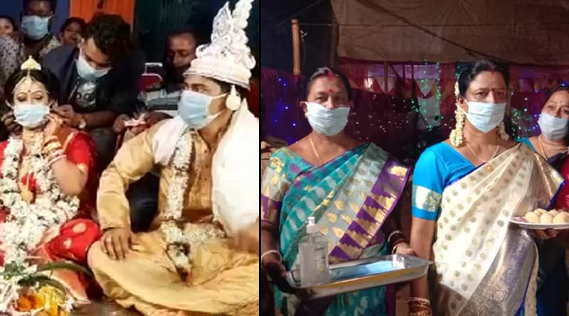 পান-সুপারি অতীত, করোনা আবহে বিয়ের বরণডালায় শোভা পাচ্ছে মাস্ক-স্যানিটাইজার