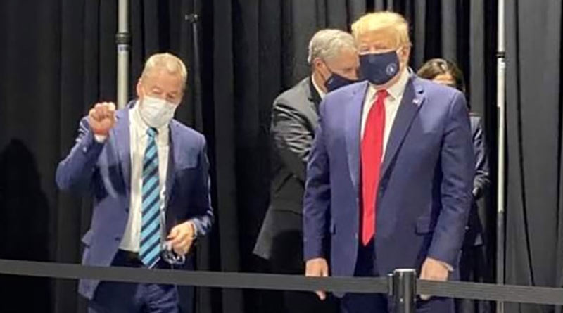 US President Donald Trump appeared with mask for the first time in public place