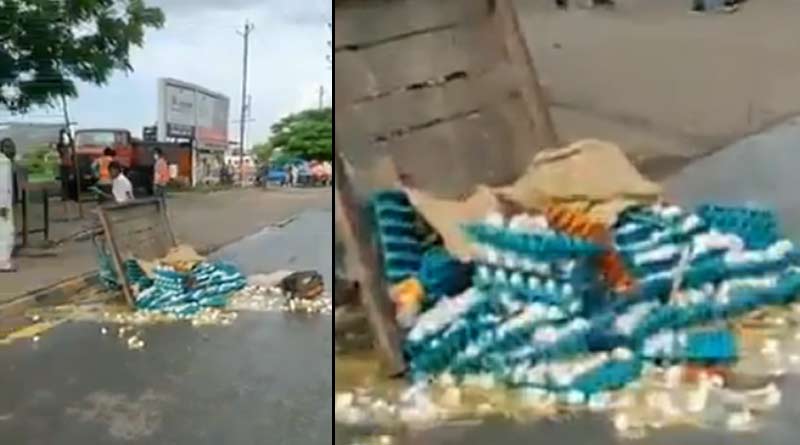 A 14-year-old boy's cart carrying eggs was allegedly overturned Thursday by the civic officials