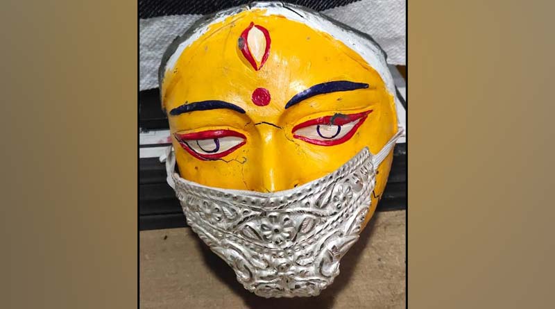 New Normal for Goddess Durga! Silver Mask to cover Face of Idol for awareness