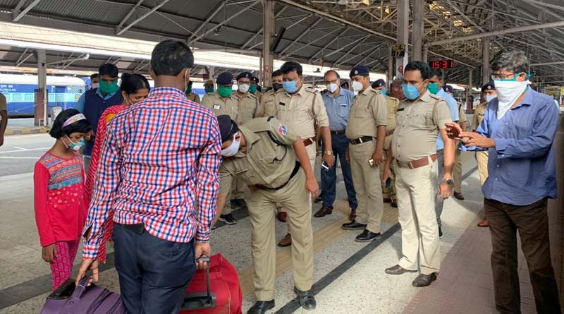 Rail officers are busy to check luggage on Independence Day